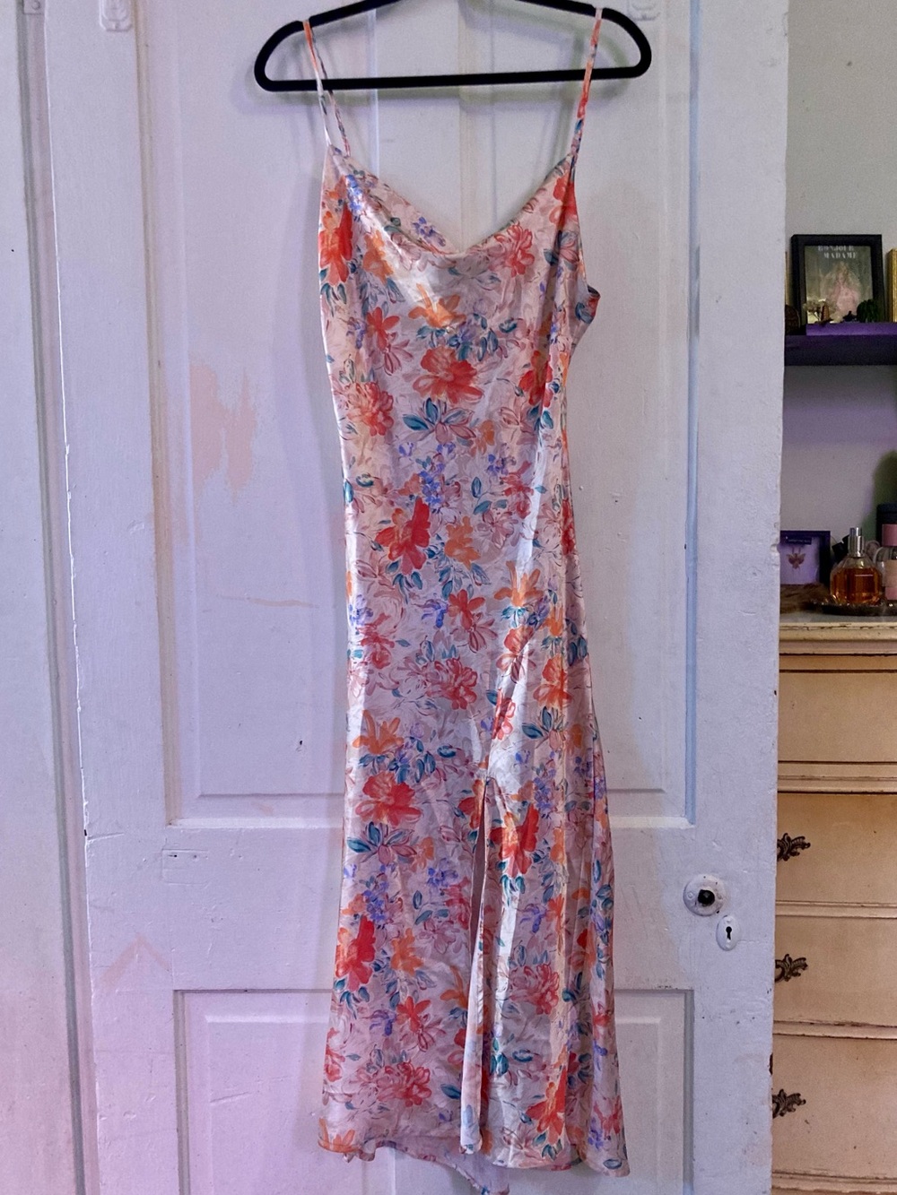 Floral Slip Midi Dress in Coral, Blue & Cream